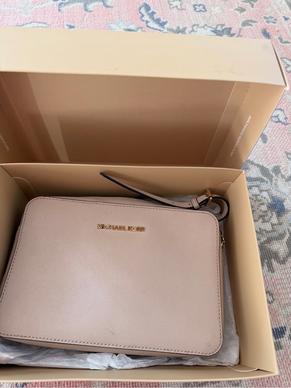 Michael Kors Pink Saffiano Crossbody with Gold Logo